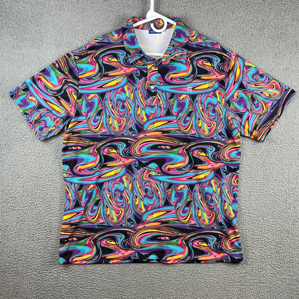Hreski Mens XL Multi-Color Psychedelic Swirl Performance Golf Polo Shirt